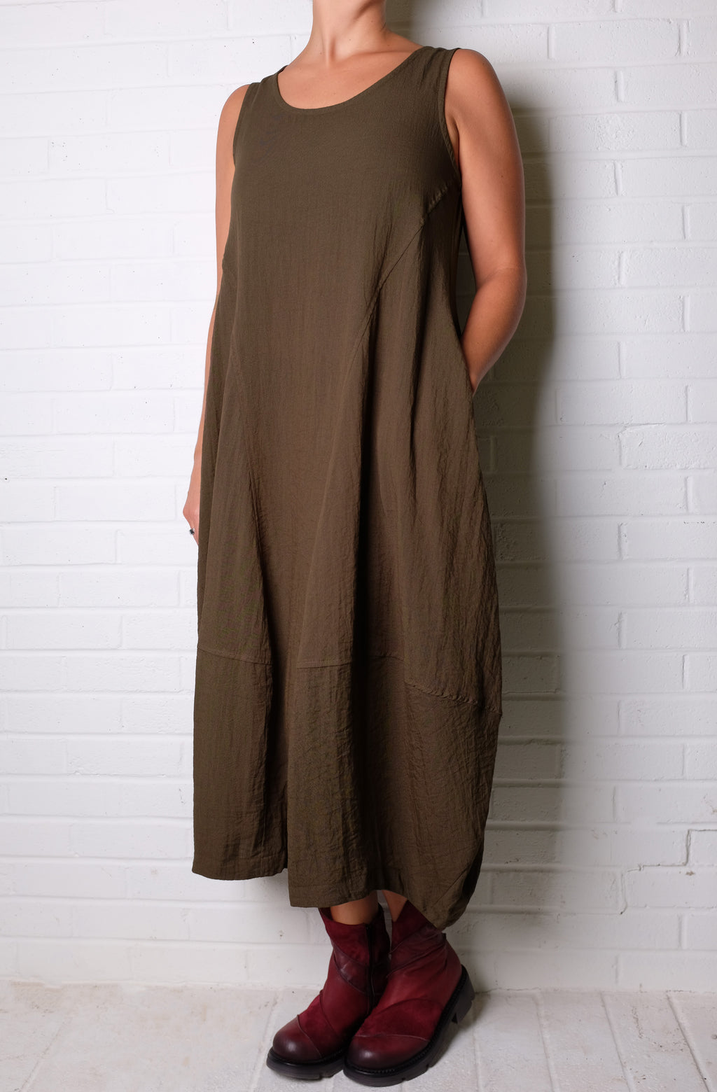 Gerties Sleeveless Princess Dress in African Olive