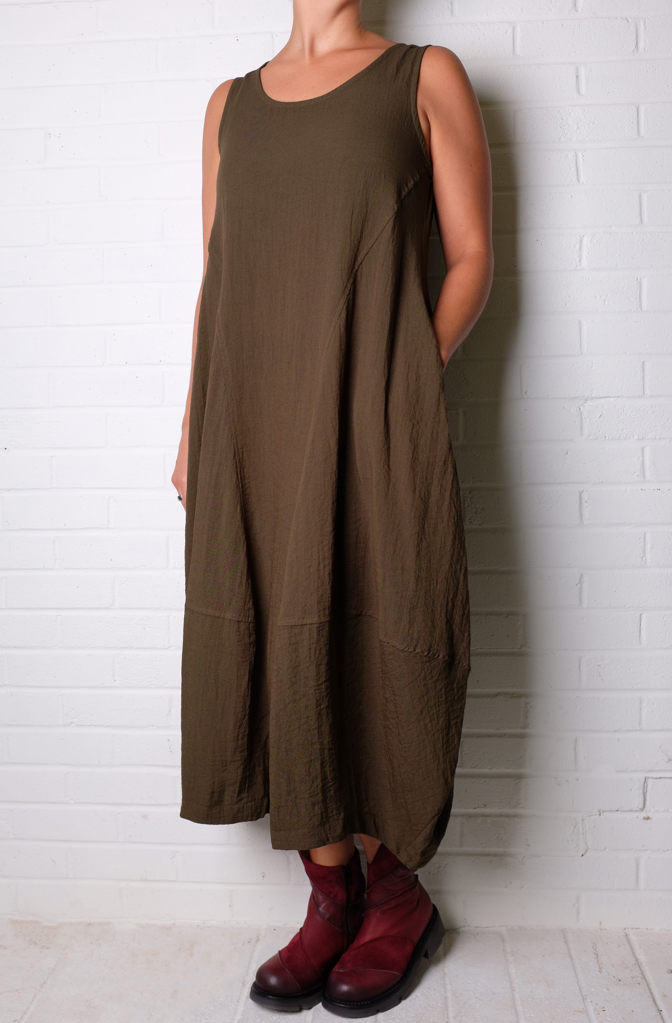 Gerties Sleeveless Princess Dress in African Olive