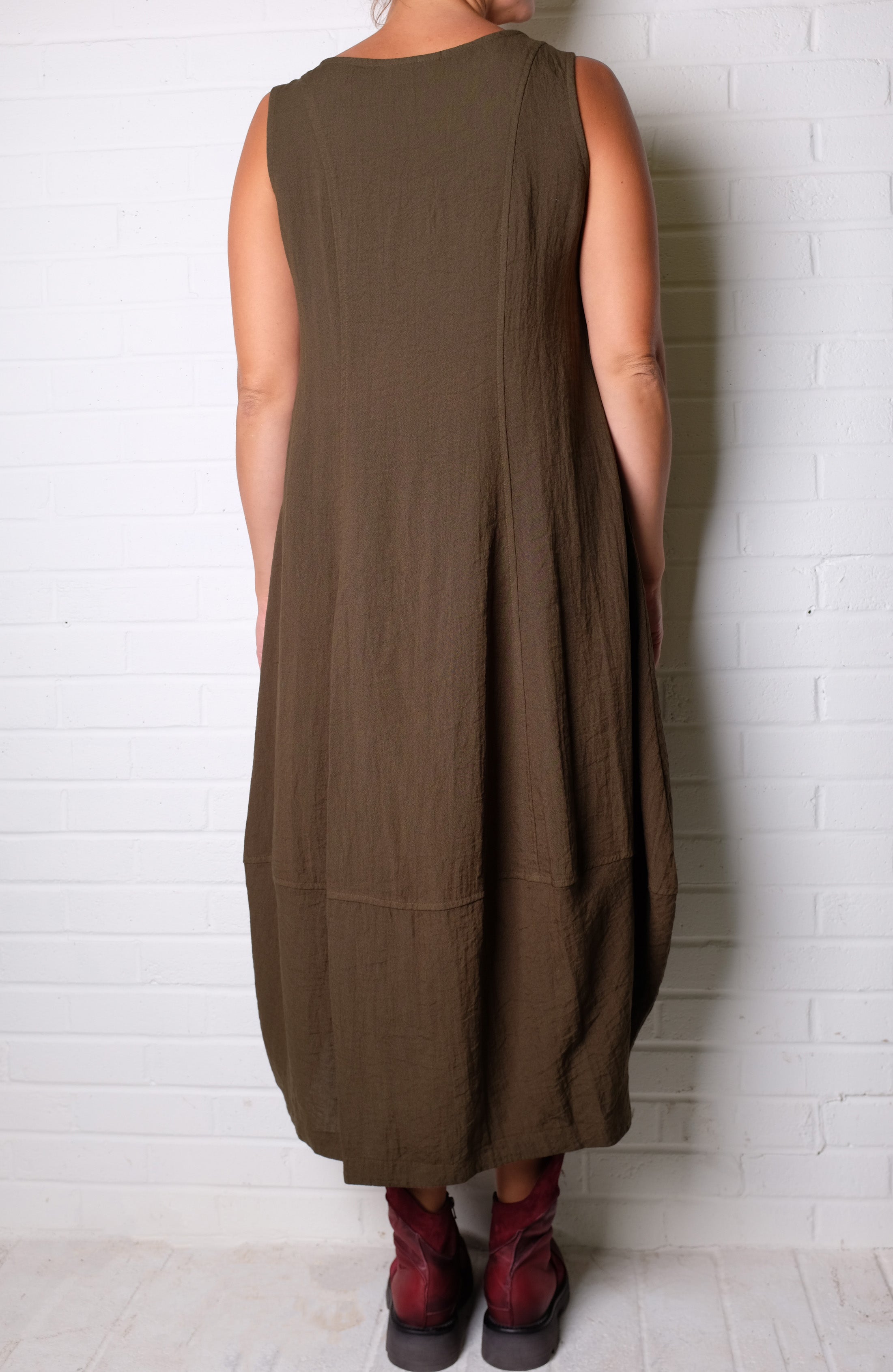 Gerties Sleeveless Princess Dress in African Olive