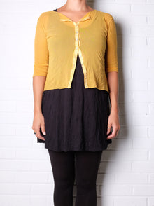  Robin Kaplan Mesh 3/4 Sleeve Cardigan in Golden Yellow
