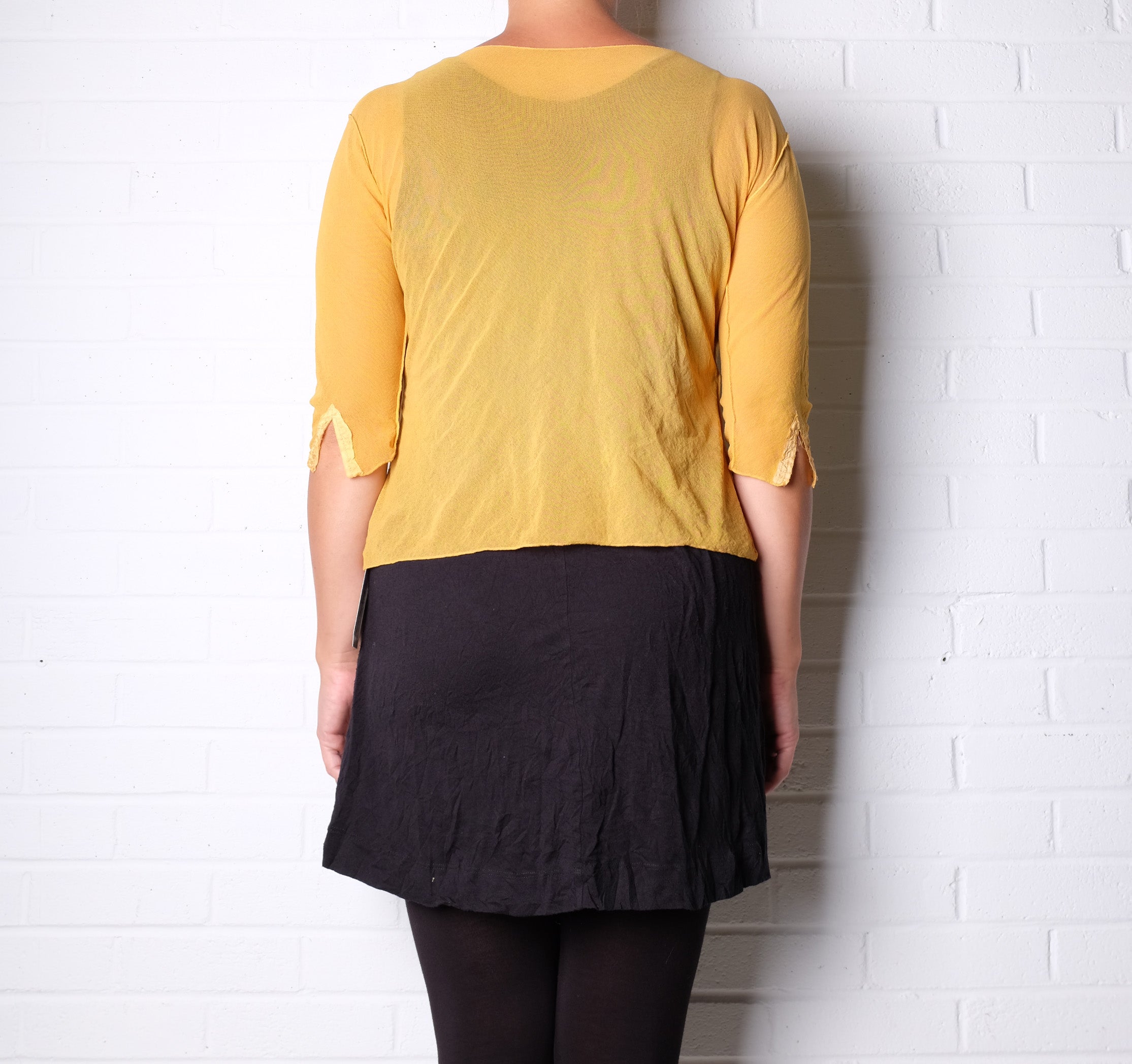 Robin Kaplan Mesh 3/4 Sleeve Cardigan in Golden Yellow