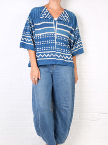  KQ Blue Vintage African Mudcloth Top
