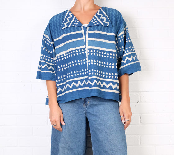 KQ Blue Vintage African Mudcloth Top