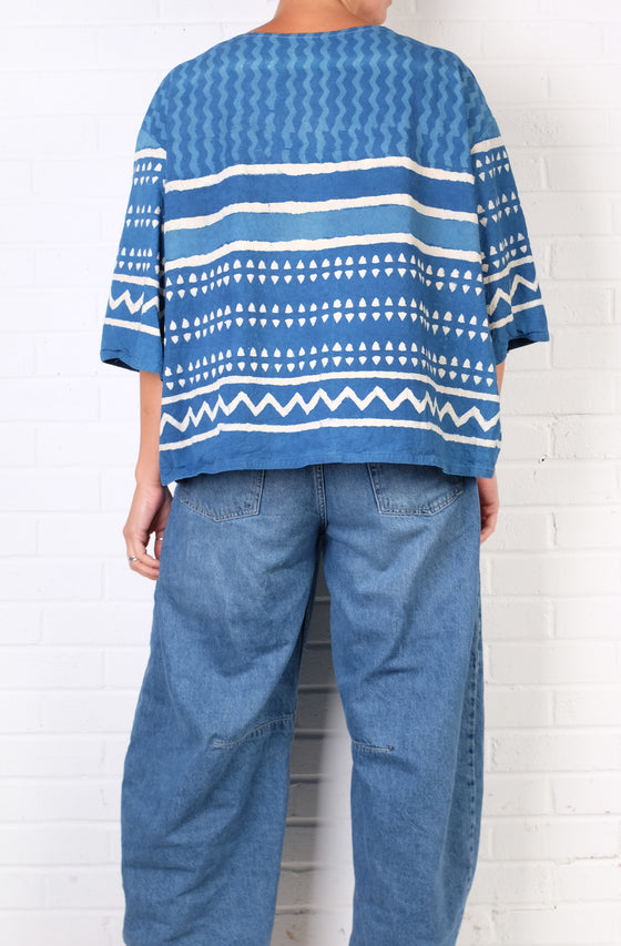 KQ Blue Vintage African Mudcloth Top