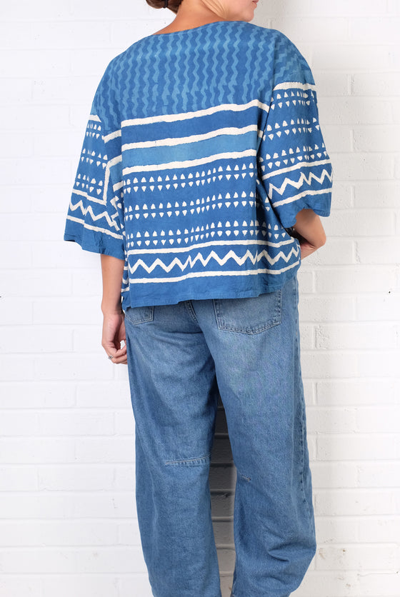 KQ Blue Vintage African Mudcloth Top