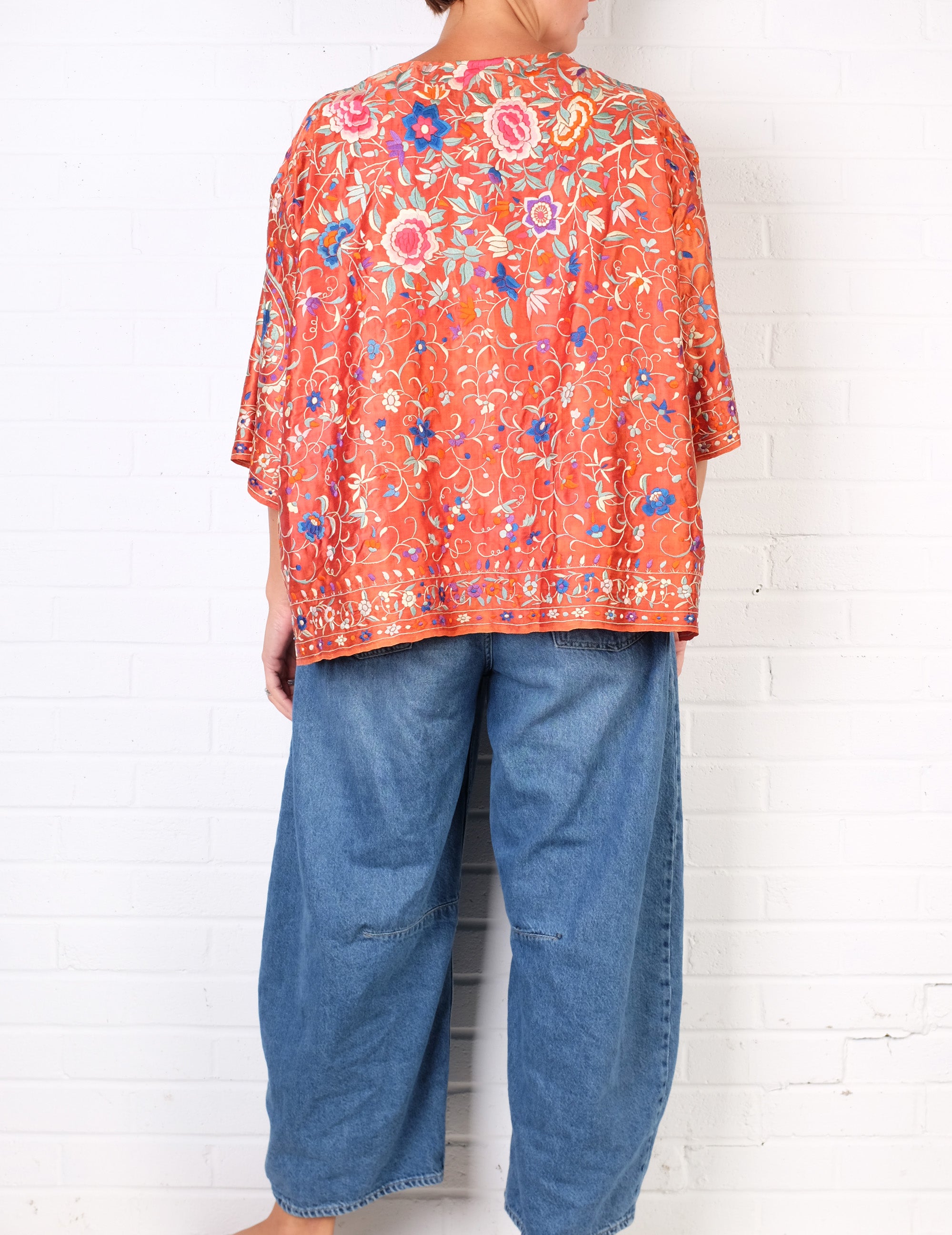 KQ Orange Floral Vintage Silk Top