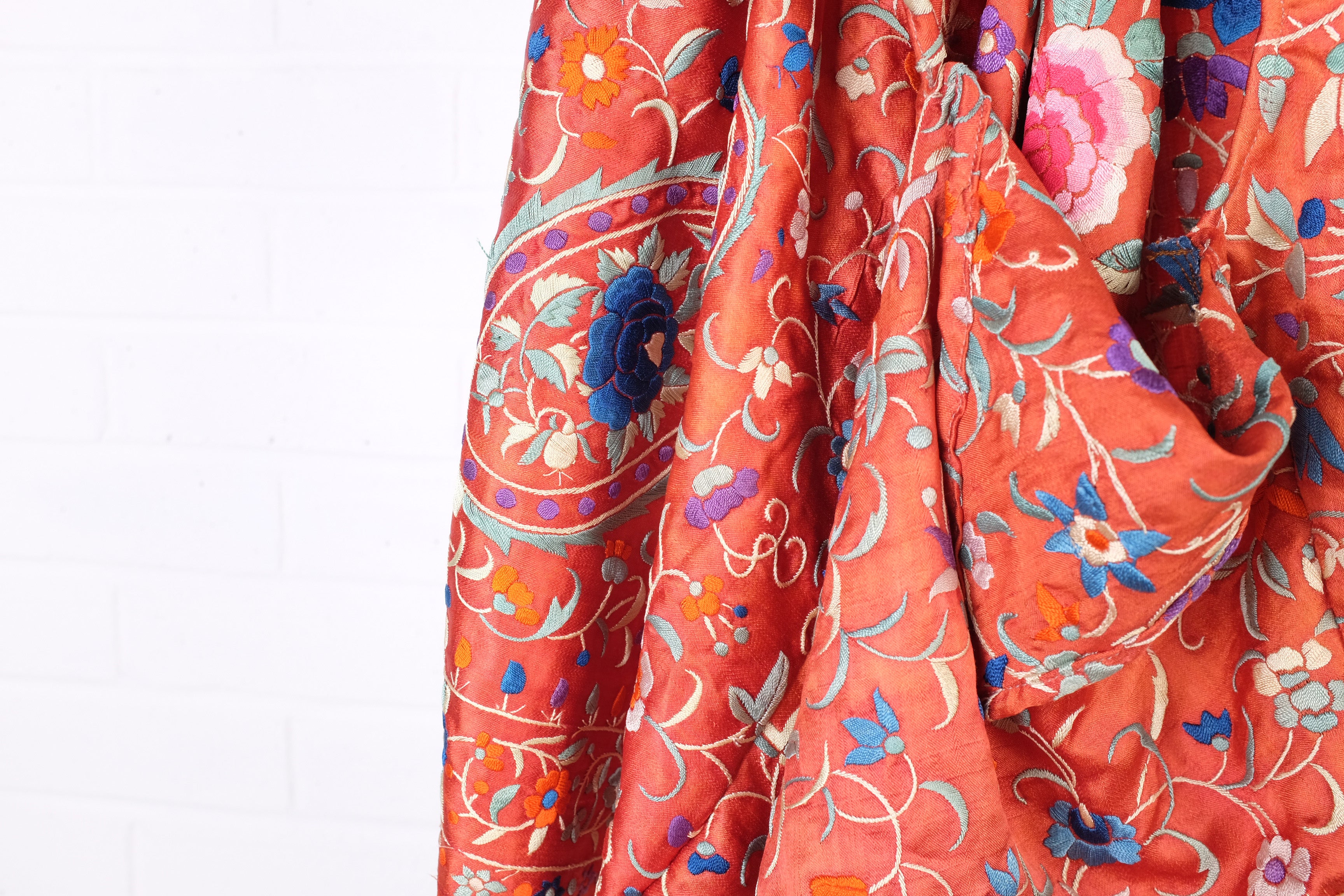 KQ Orange Floral Vintage Silk Top