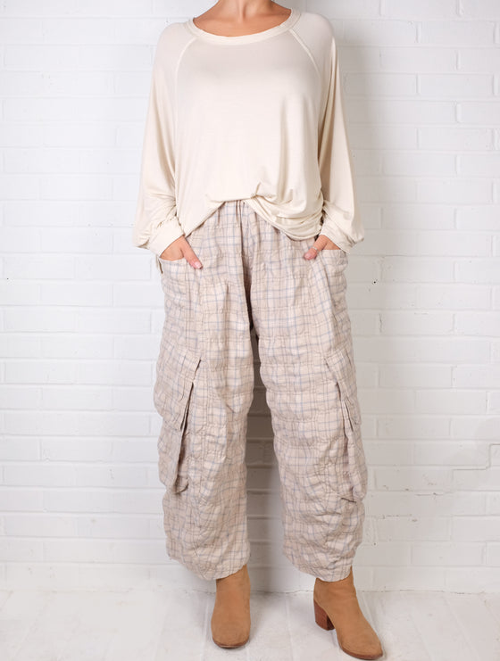 Dress To Kill Cream/Light Blue Plaid Cargo Pant