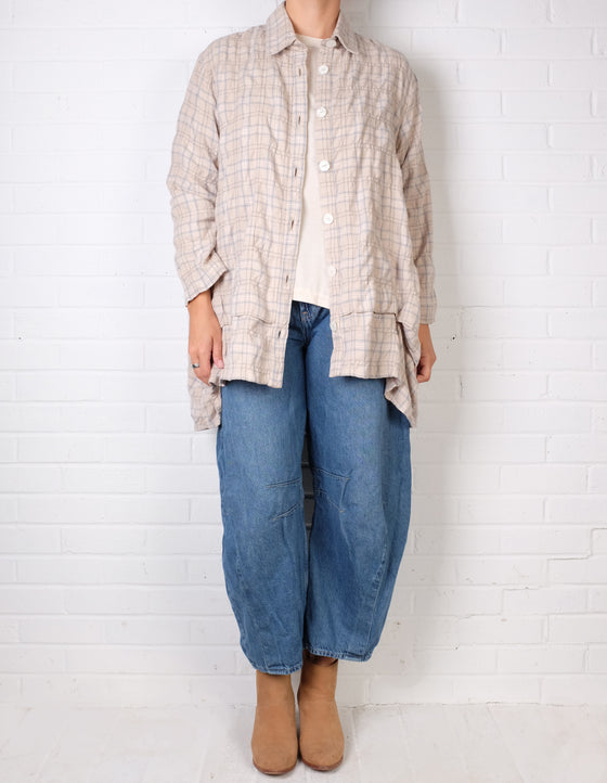 Dress To Kill Cream/Light Blue Plaid Coming and Going Shirt