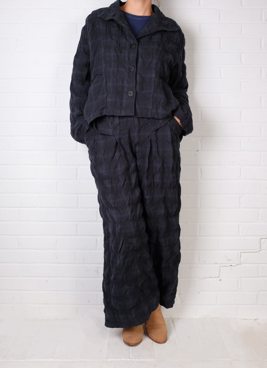Dress To Kill Blue Plaid Flannel Tab Pocket Pleated Pant