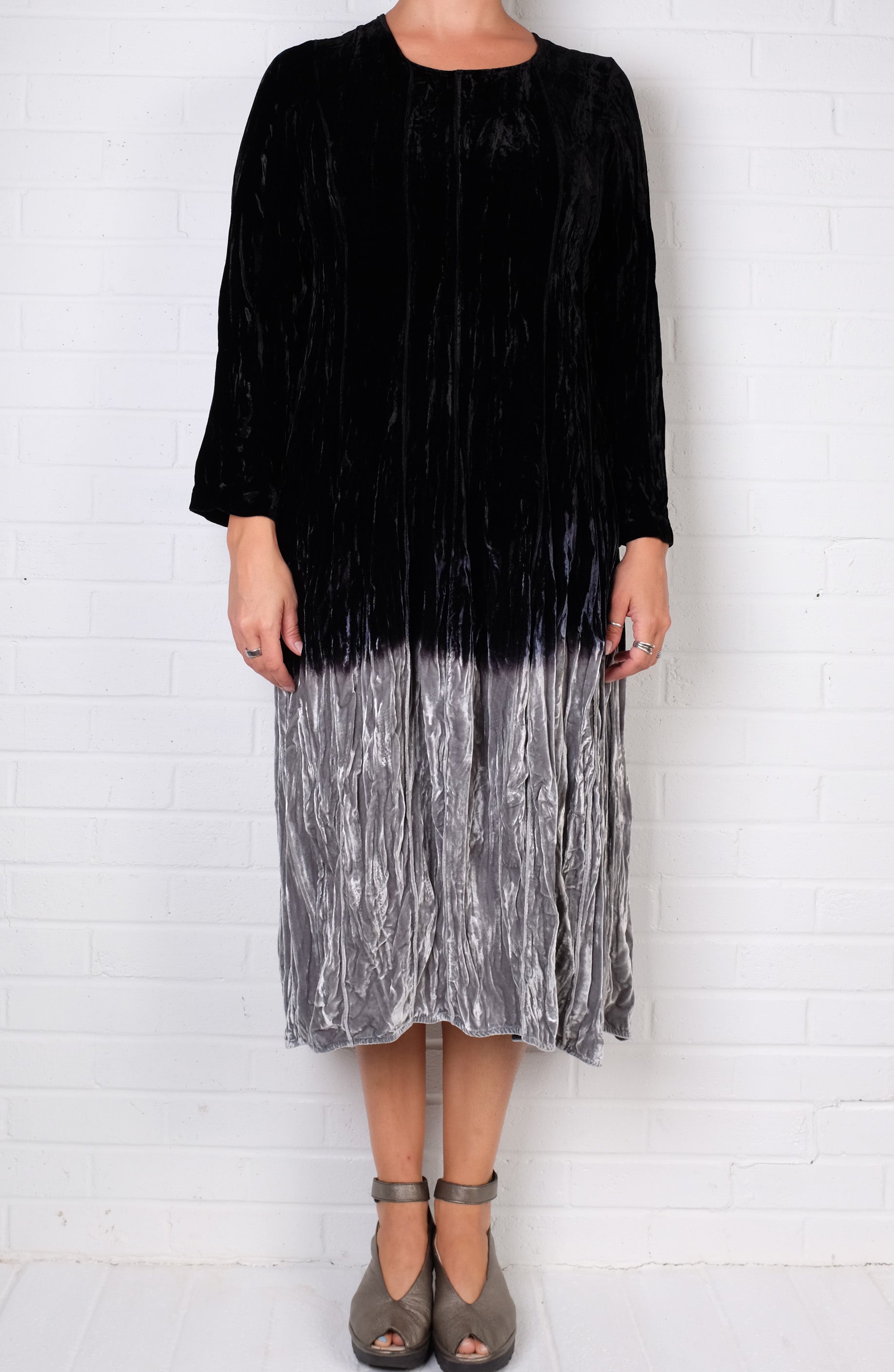 Grizas Black/Silver Ombre Silk Velvet Dress