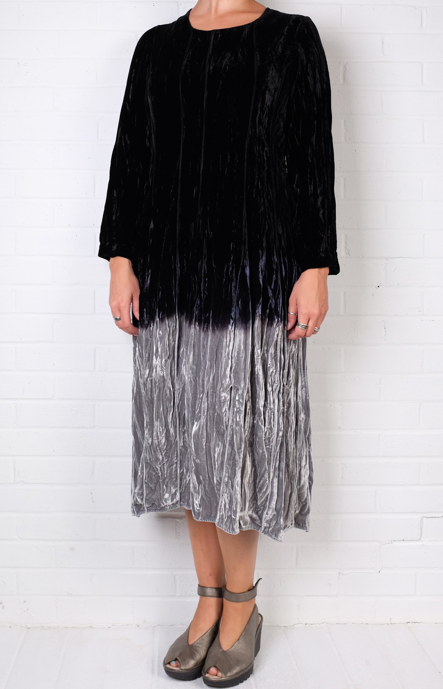 Grizas Black/Silver Ombre Silk Velvet Dress