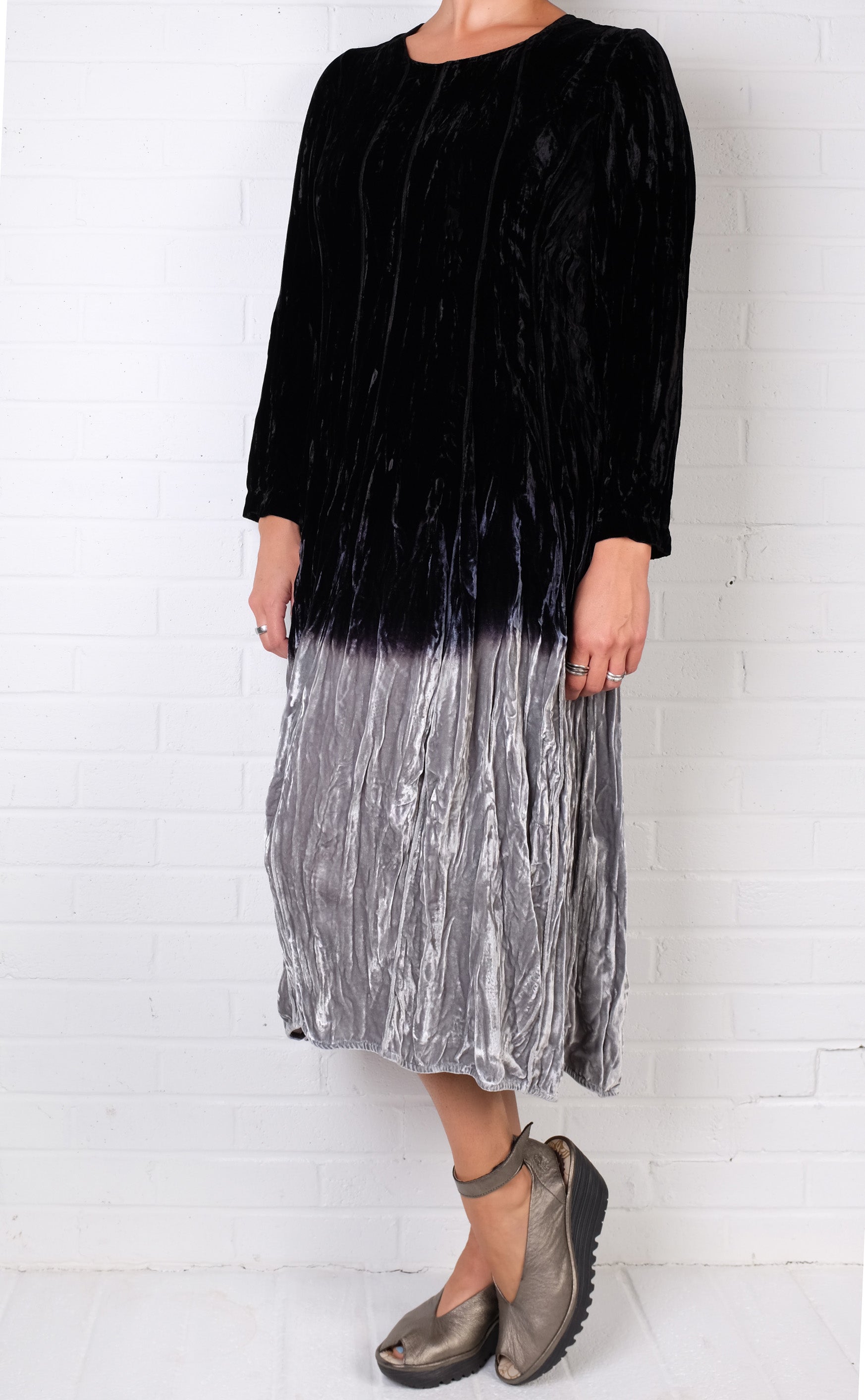 Grizas Black/Silver Ombre Silk Velvet Dress