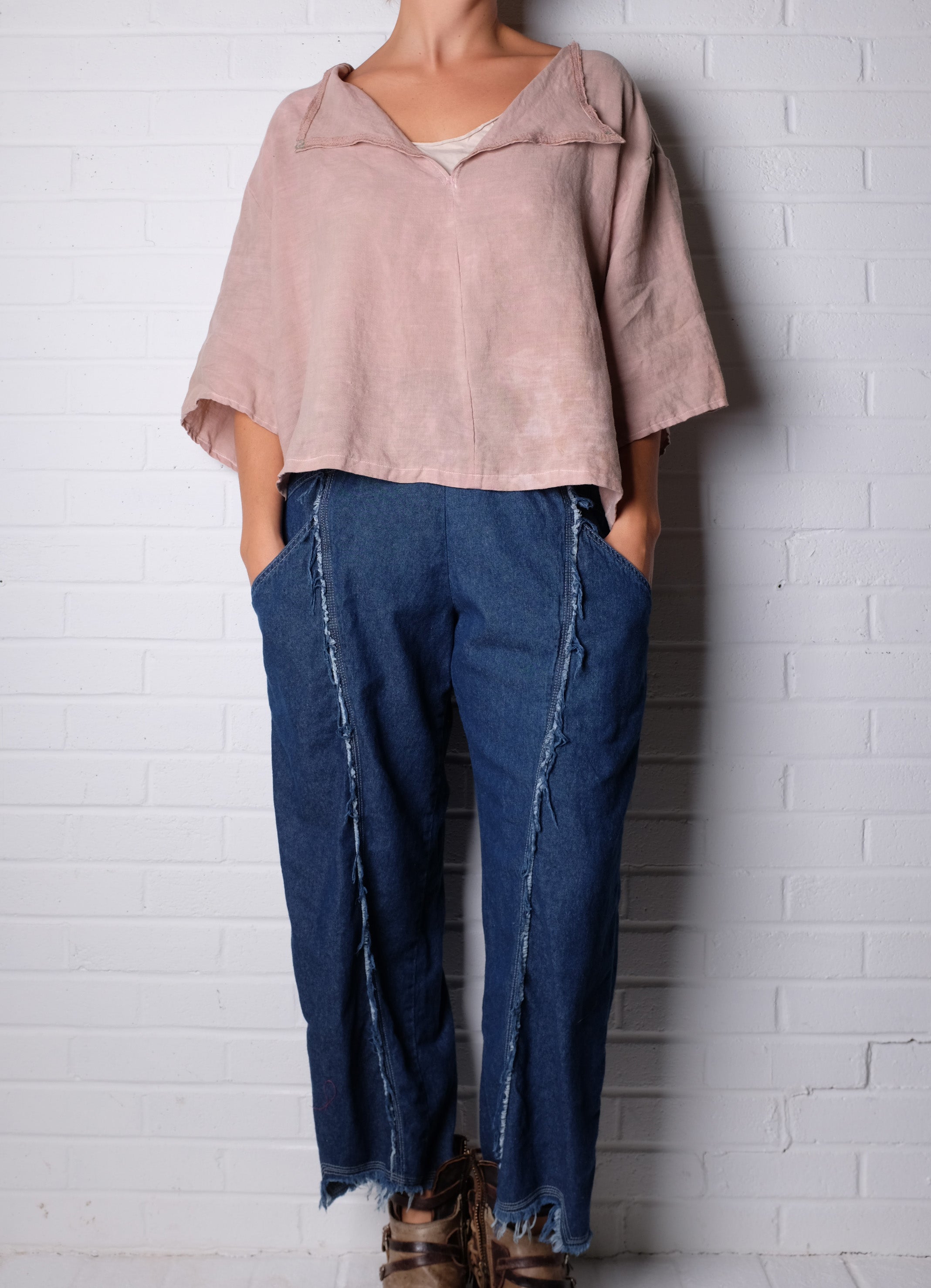 KQ Brown Linen VNeck Top