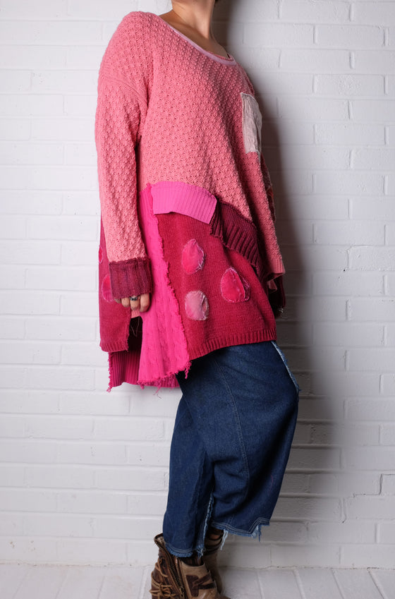 KQ One Size Pink Patchwork Sweater
