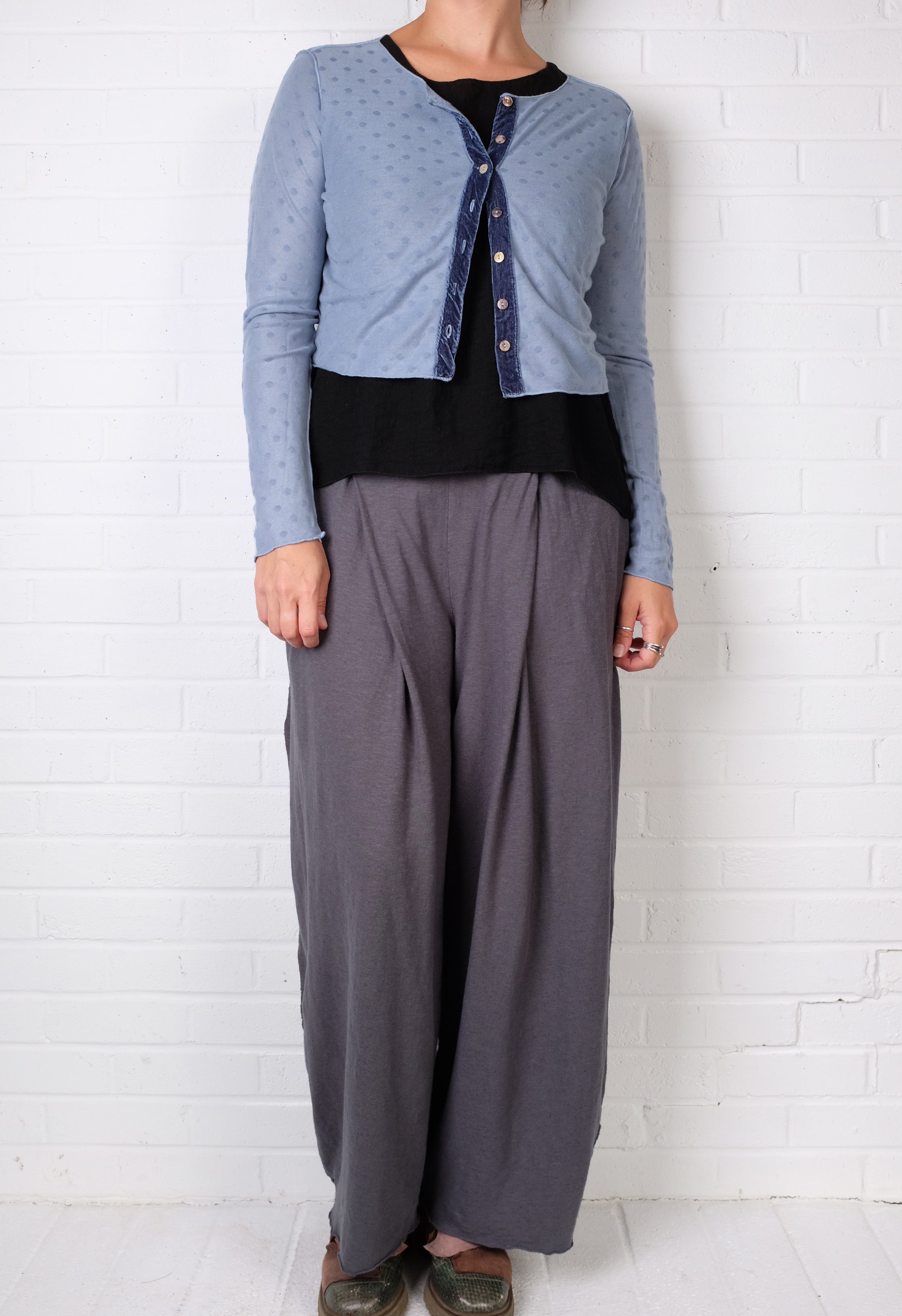 Cutloose Velvet Trim Mesh Dot Cardi (4 Colors)