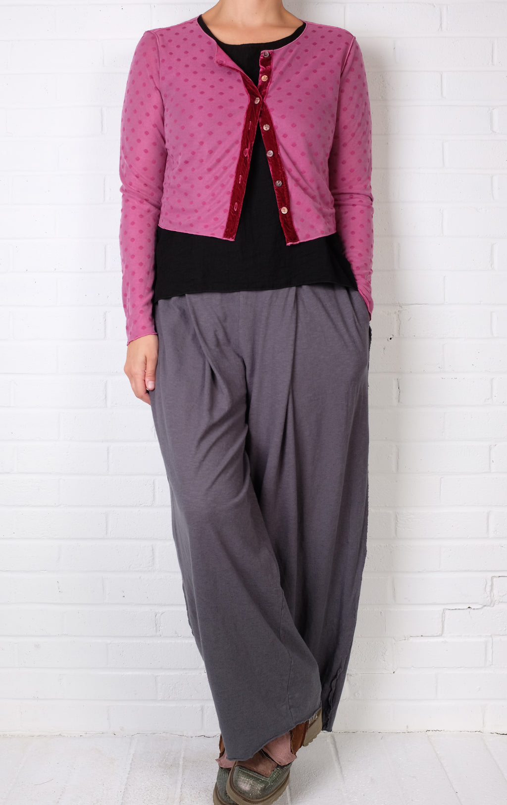 Cutloose Velvet Trim Mesh Dot Cardi (4 Colors)