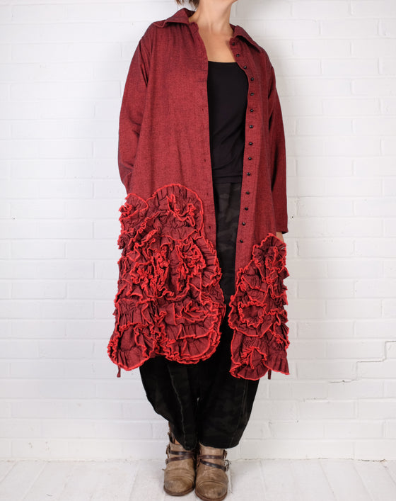 Krista Larson Coquette Dress in Vermillion Herringbone Cotton Flannel