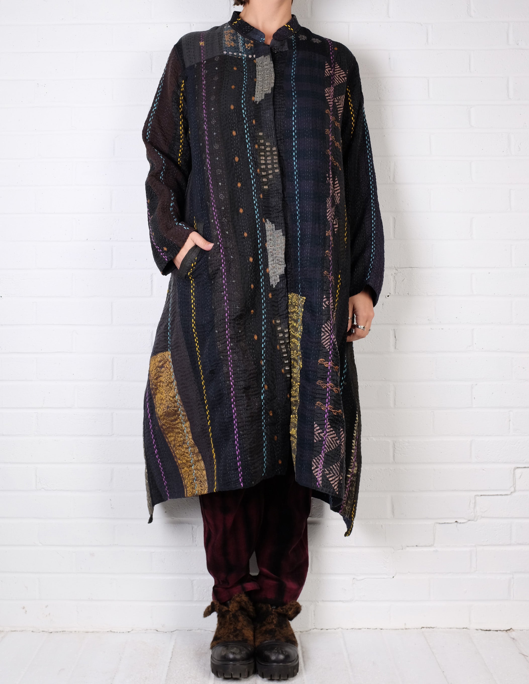 Mieko Mintz Jewel Woven Kantha Kaftan Coat