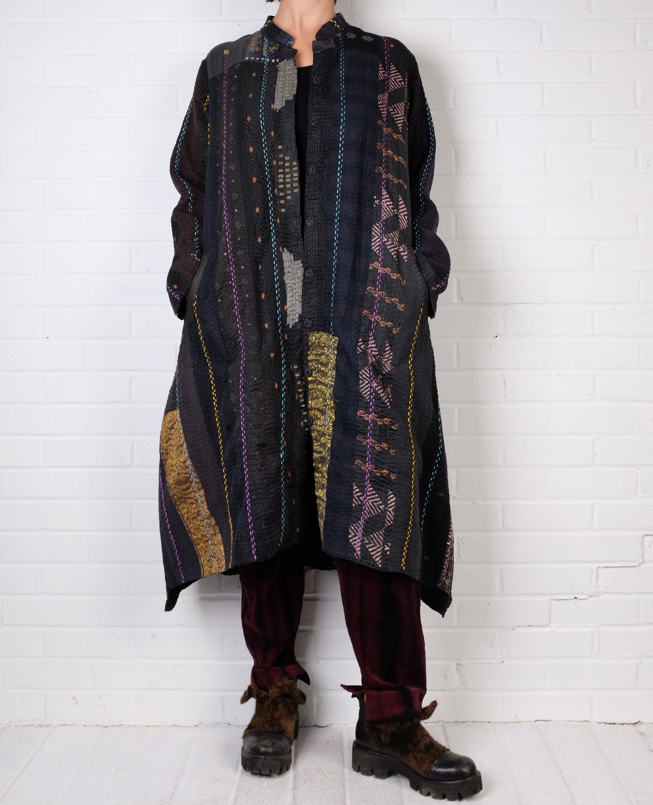 Mieko Mintz Jewel Woven Kantha Kaftan Coat
