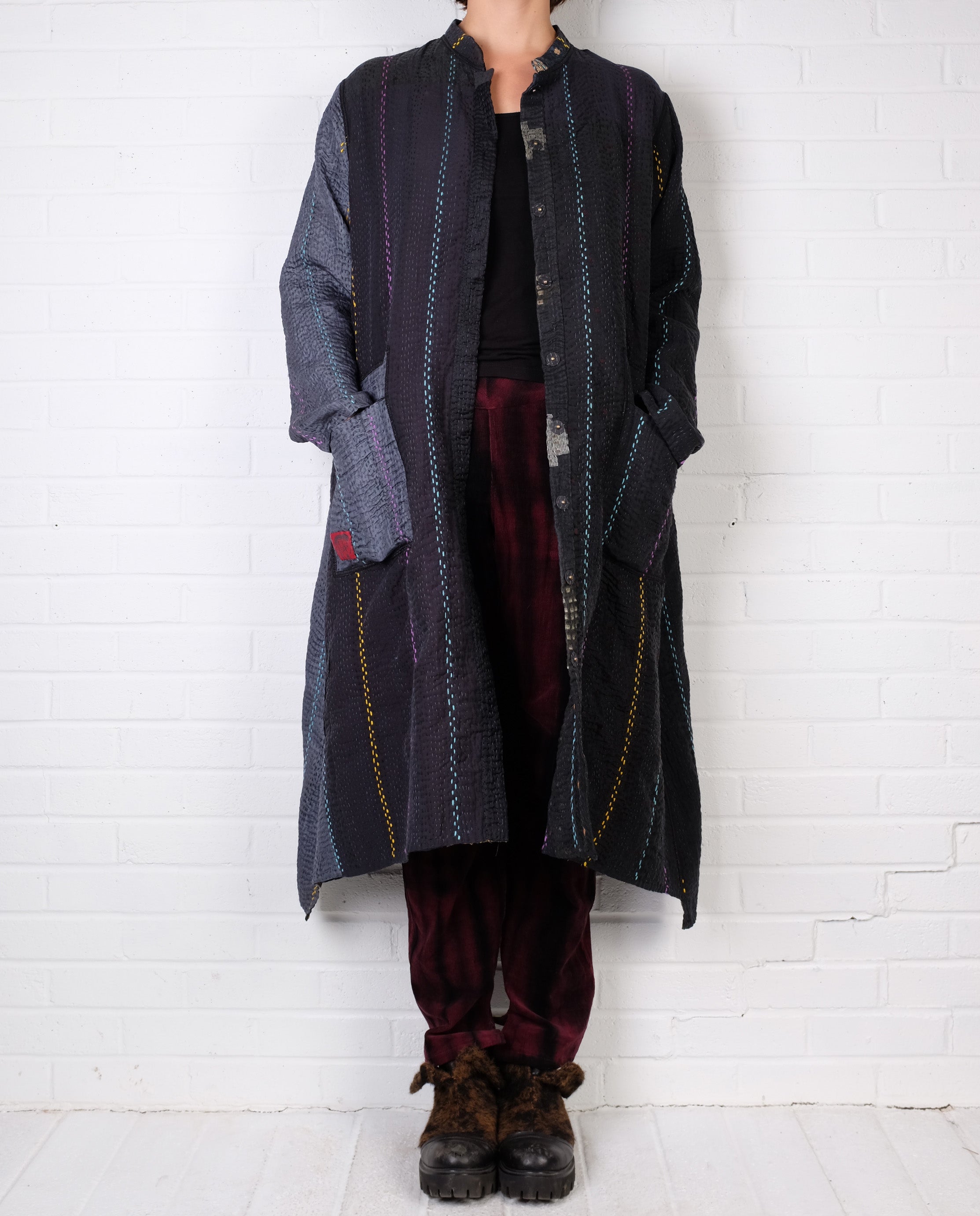 Mieko Mintz Jewel Woven Kantha Kaftan Coat