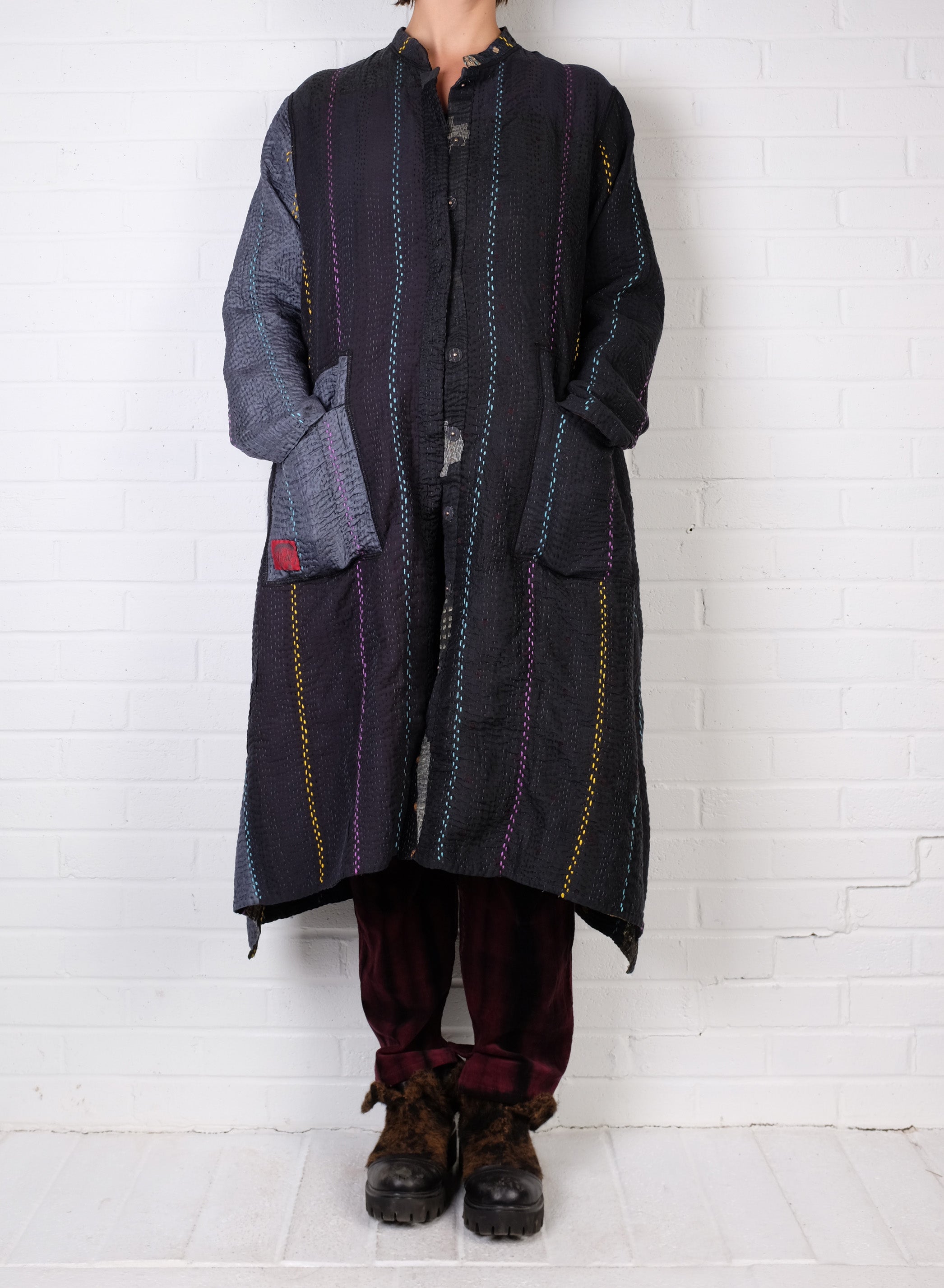 Mieko Mintz Jewel Woven Kantha Kaftan Coat