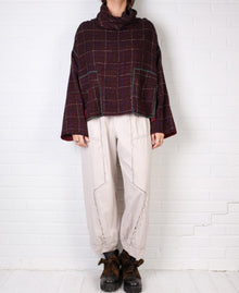  Mieko Mintz Waffle Kantha Cowl Neck Poncho in Merlot/Red