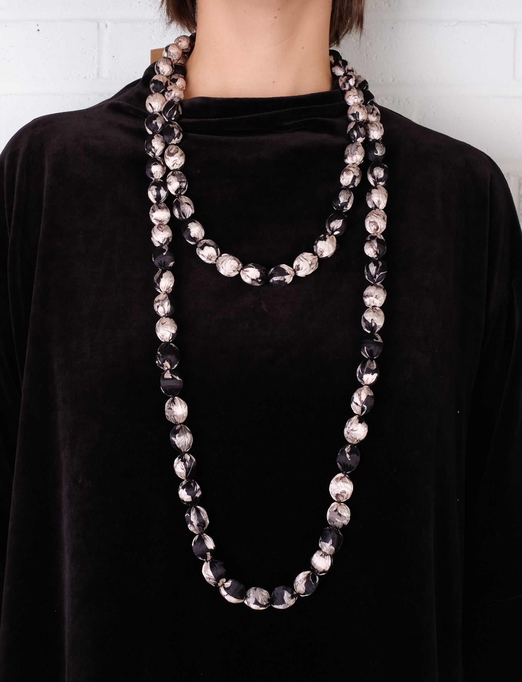 Nibbani Cream/Black Silk Opera Rope Necklace
