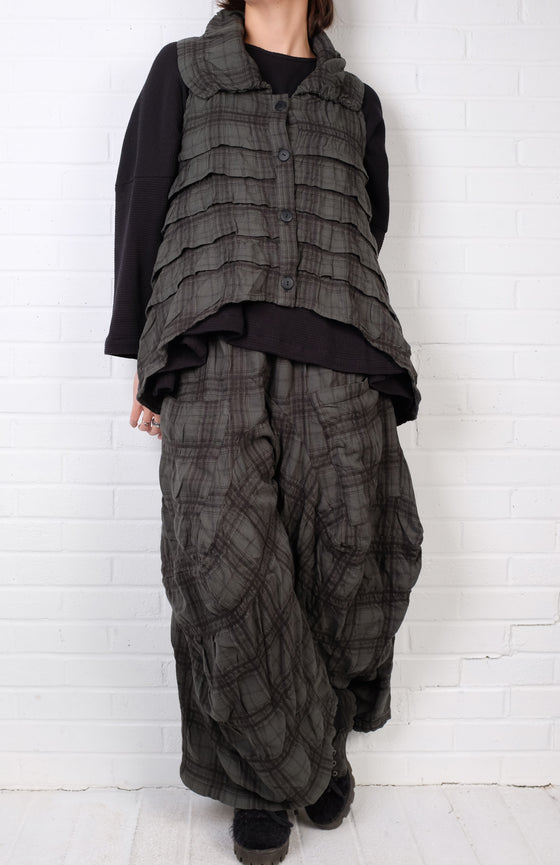 Dress To Kill Green/Black Plaid Flannel Multi Tuck Vest