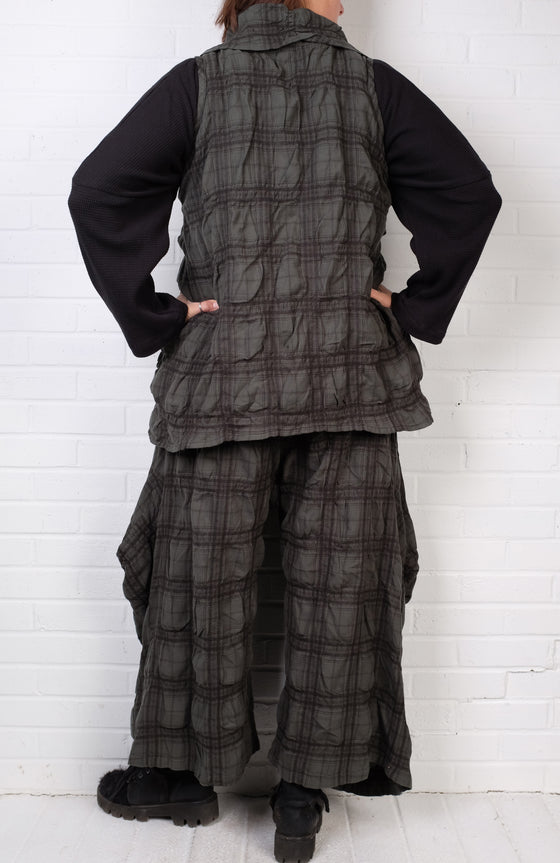 Dress To Kill Green/Black Plaid Flannel Multi Tuck Vest
