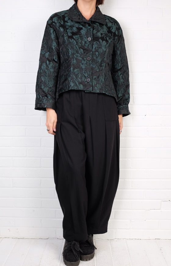 Dress To Kill Black/Green Floral Crop Welt Jacket