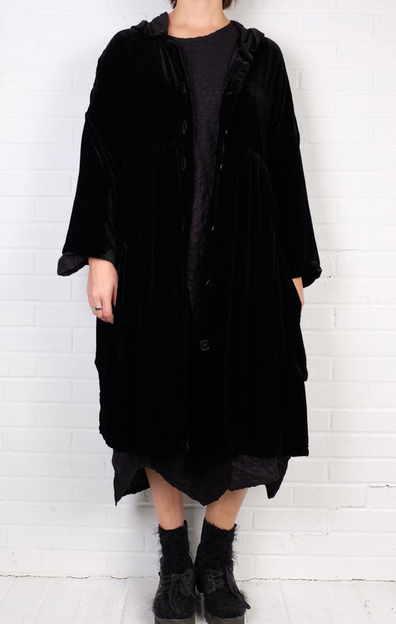 Dress To Kill Black Velvet Hooded Duster