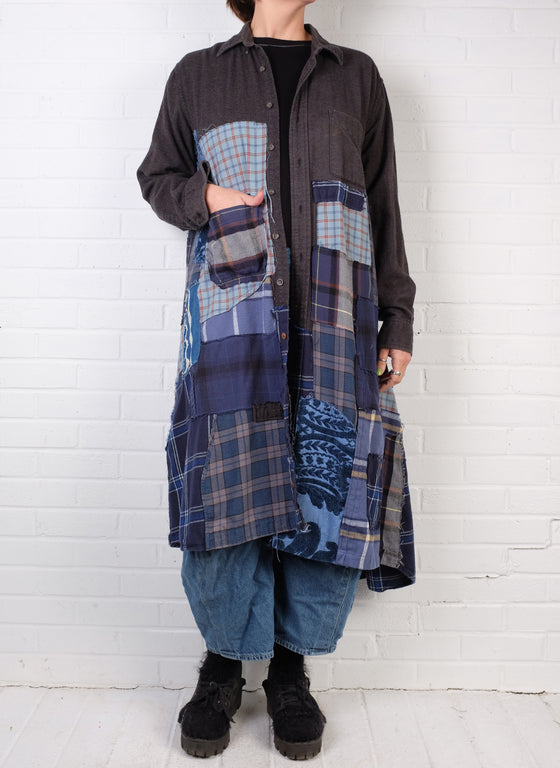 KQ Blue Plaid Patch Duster