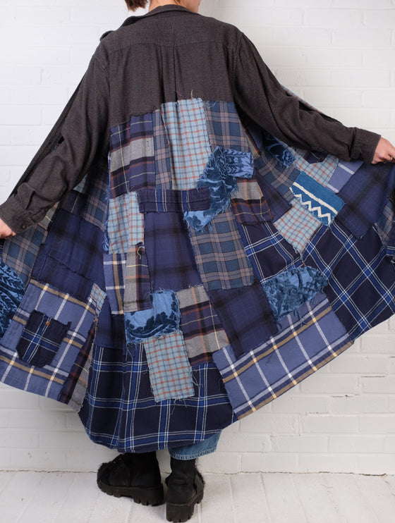 KQ Blue Plaid Patch Duster