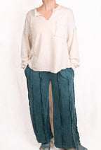 Cream VNeck Terry Waffle VNeck
