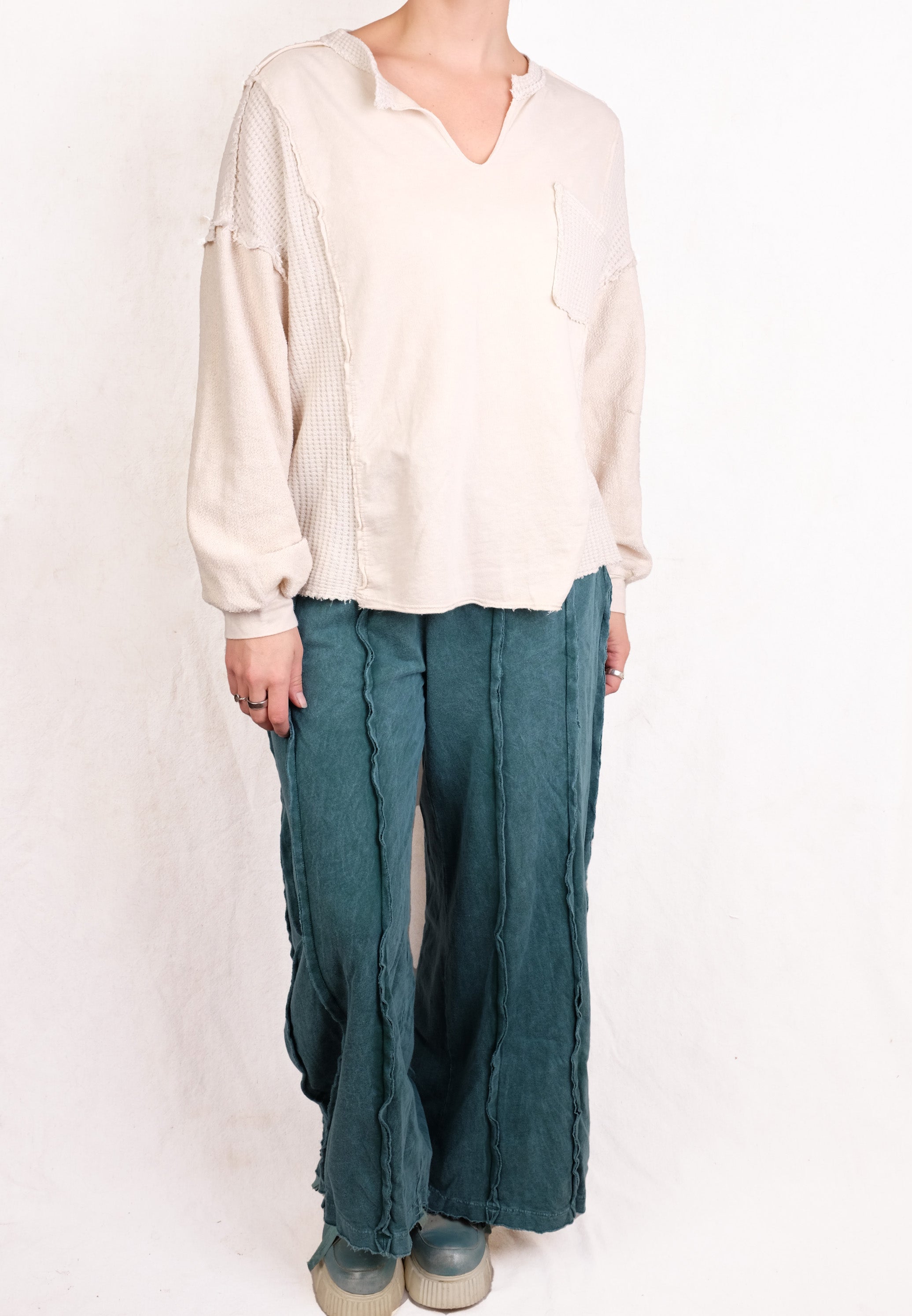 Cream VNeck Terry Waffle VNeck