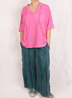 Hot Pink VNeck Raw Edge Tee