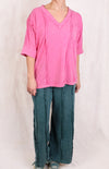 Hot Pink VNeck Raw Edge Tee