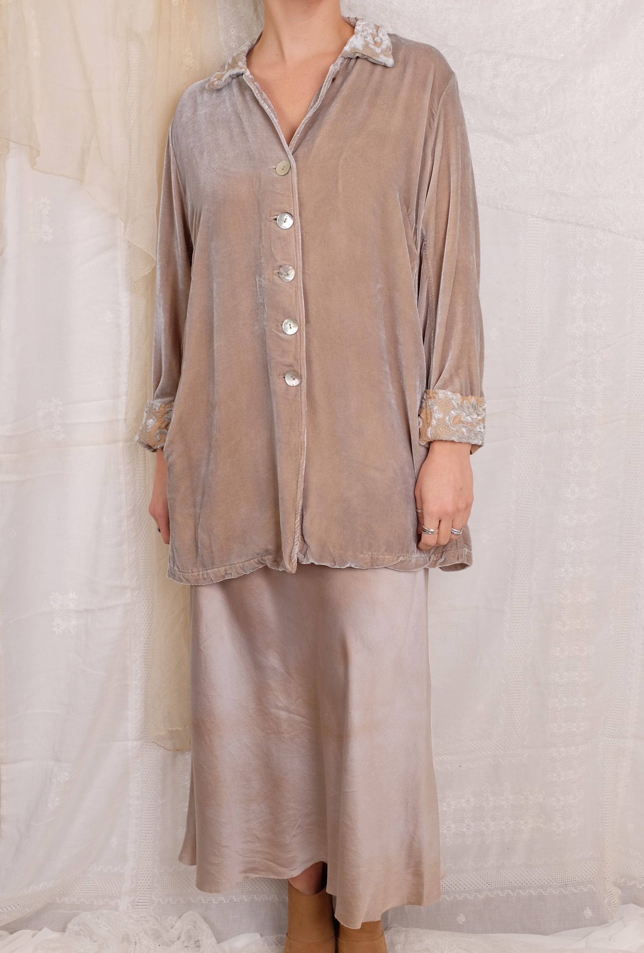 Robin Kaplan Silk Charmeuse Skirt in Greige