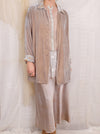 Robin Kaplan Mesh Cardigan in Beige with Celadon Plackett