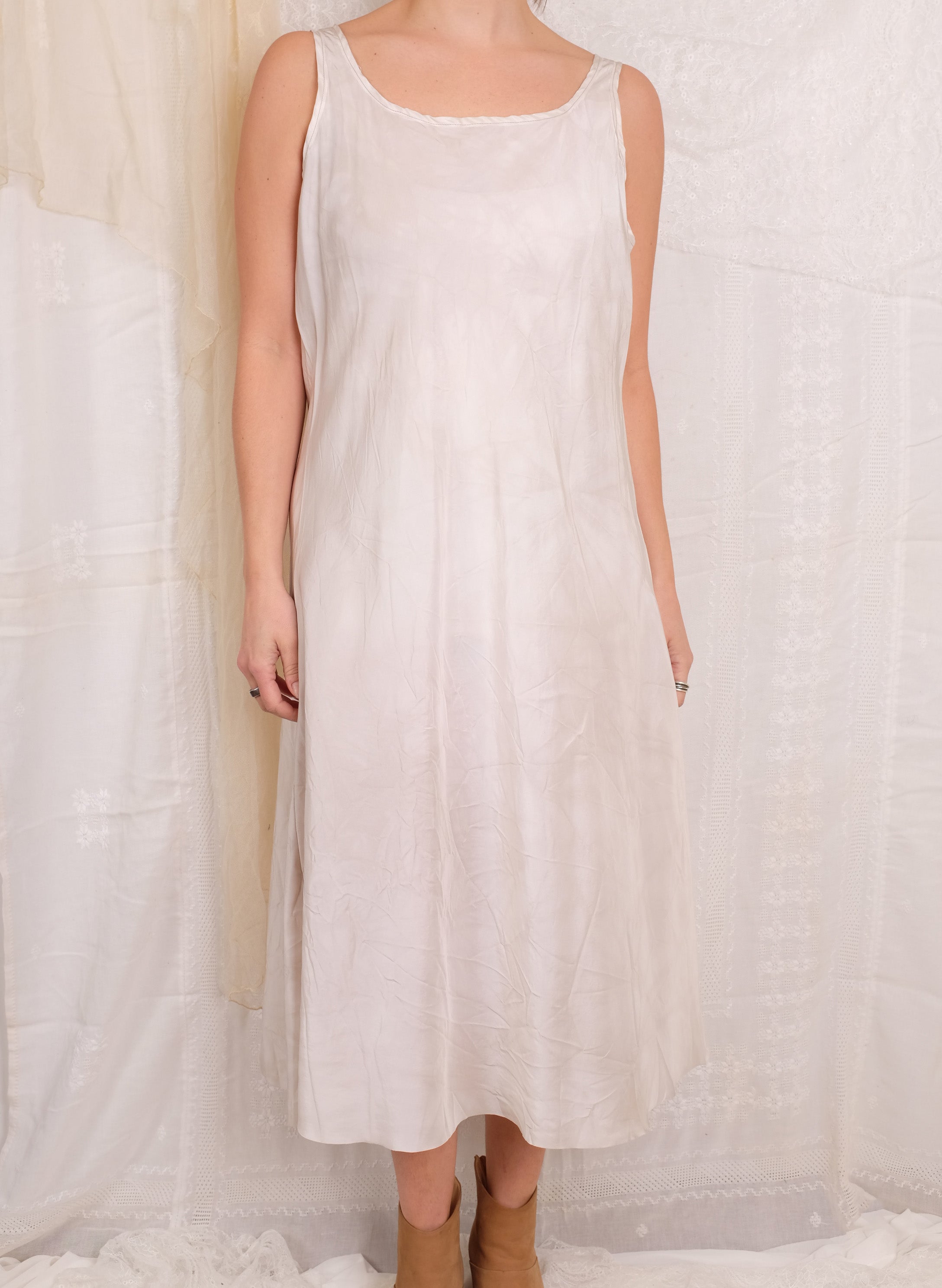 Robin Kaplan Silk Habotai Slip Dress in Ecru