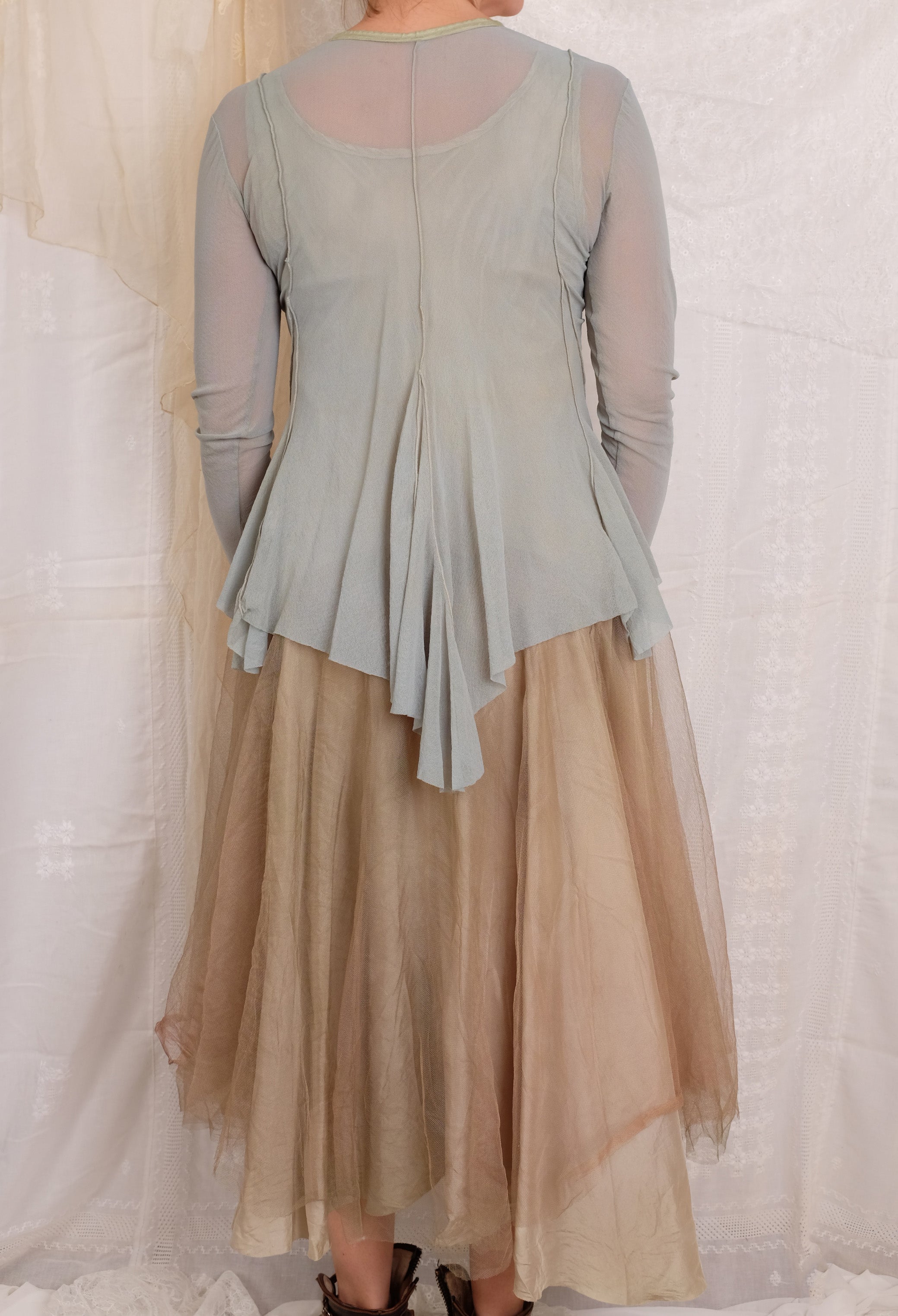 Robin Kaplan Mesh Cardigan with Insets in Sage