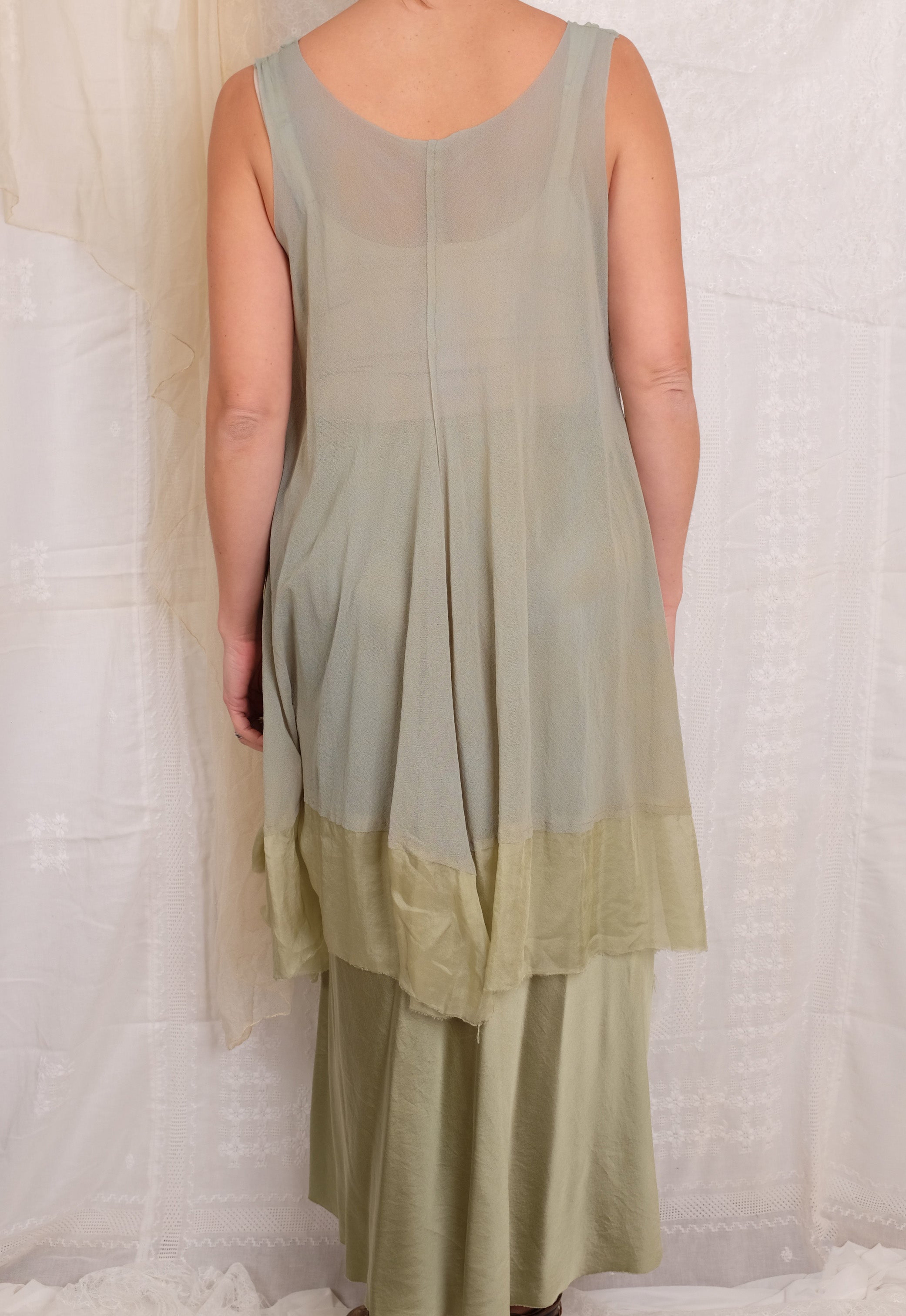 Robin Kaplan Trapeze Tunic with Silk Chiffon Border in Sage