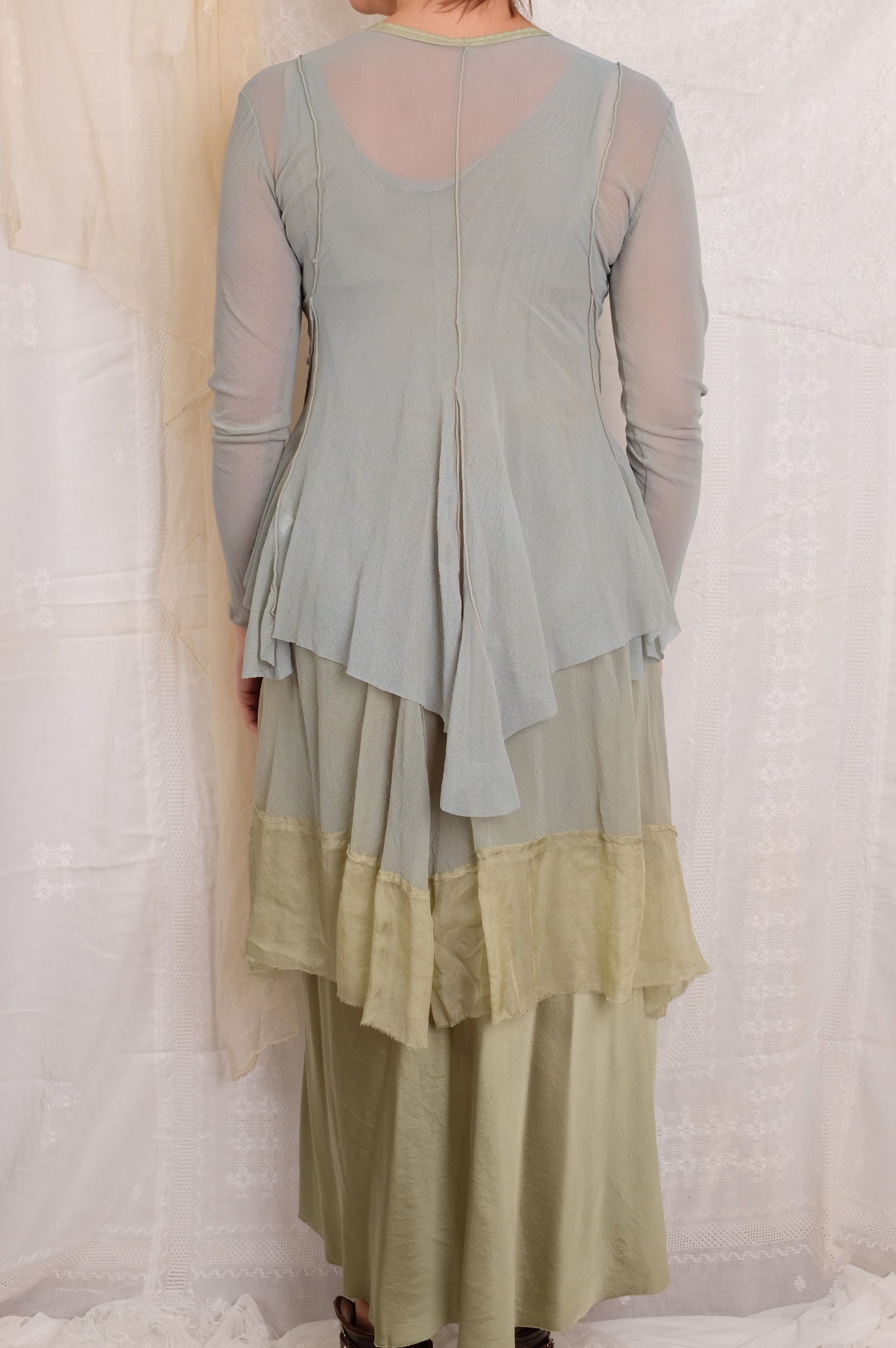 Robin Kaplan Mesh Cardigan with Insets in Sage