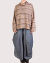 Dress To Kill Taupe Blue Stripe Knit Boxy Cowl Pullover