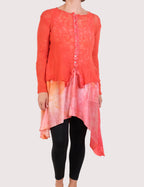 Robin Kaplan Wool Lace Cardigan In Coral