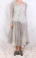 Robin Kaplan Mesh Cardigan with Insets in Icy Gray
