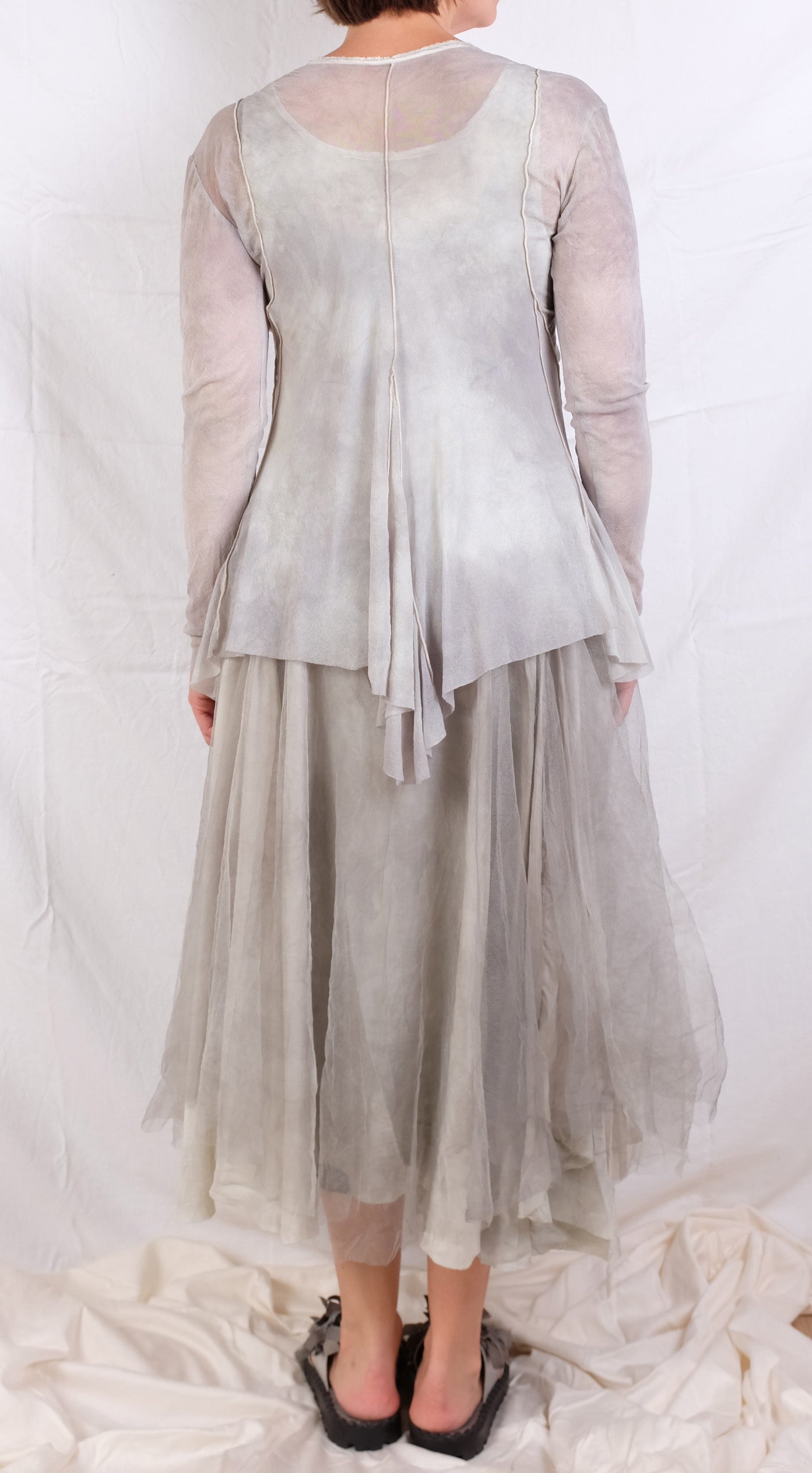 Robin Kaplan Mesh Cardigan with Insets in Icy Gray