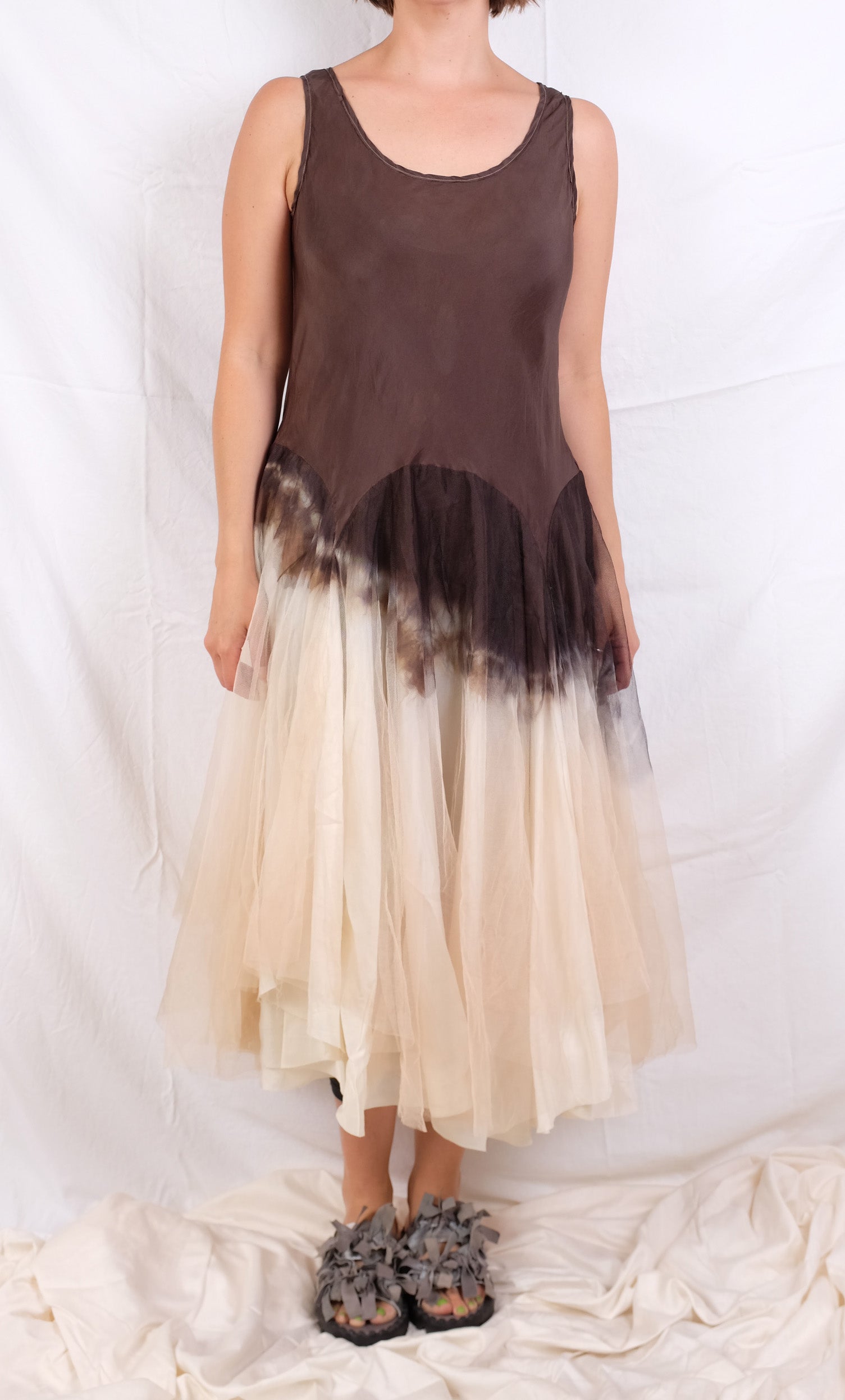 Robin Kaplan Tulle Garden Dress in Black/Brown/Cream Ombré