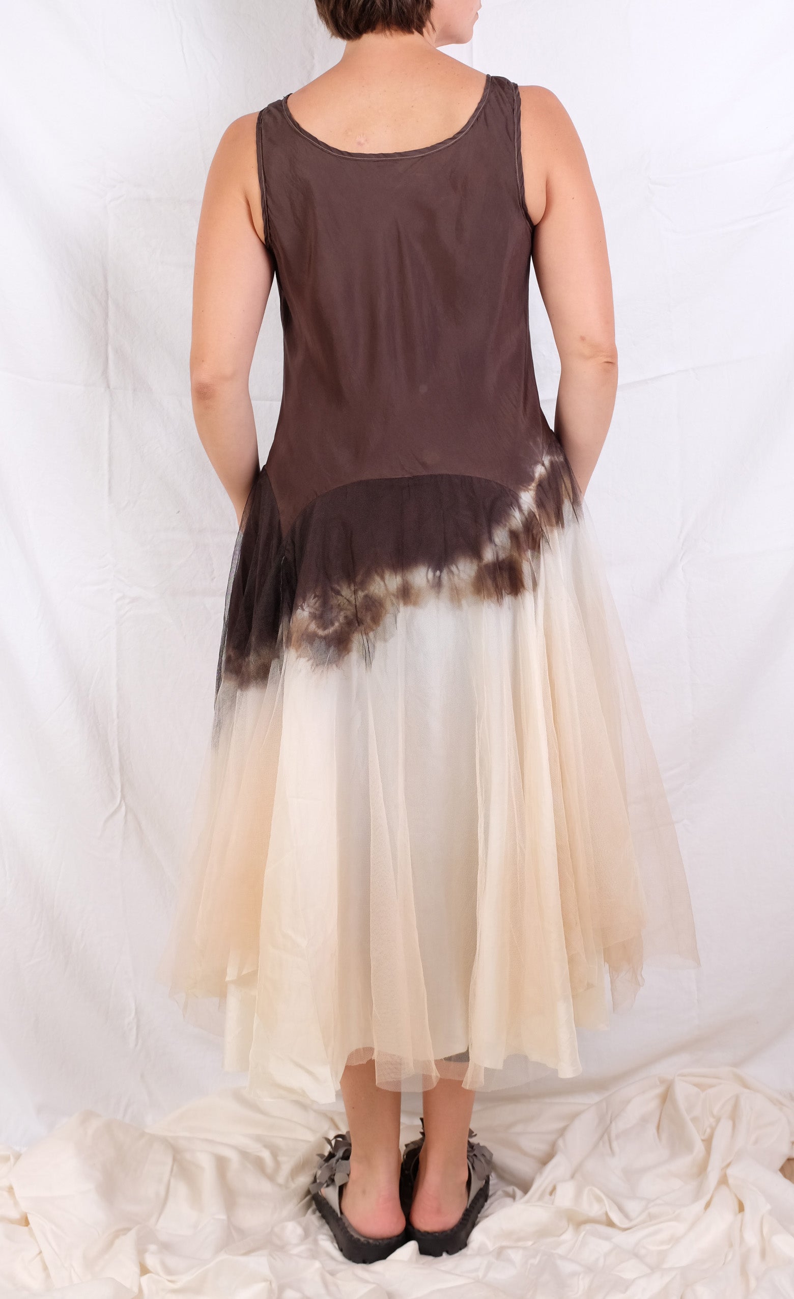 Robin Kaplan Tulle Garden Dress in Black/Brown/Cream Ombré